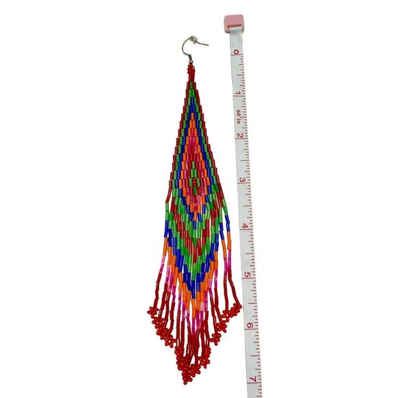 LESSisRARE Native American Indian Beaded Extra Long Fringe Tassel Earrings NEW - Picture 3 of 5